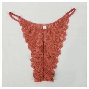 Victorias Secret Floral Lace Brazilian Panty Clay Rust String Medium NEW